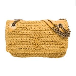 NIB Yves Saint Laurent Yellow Raffia Shoulder Bag